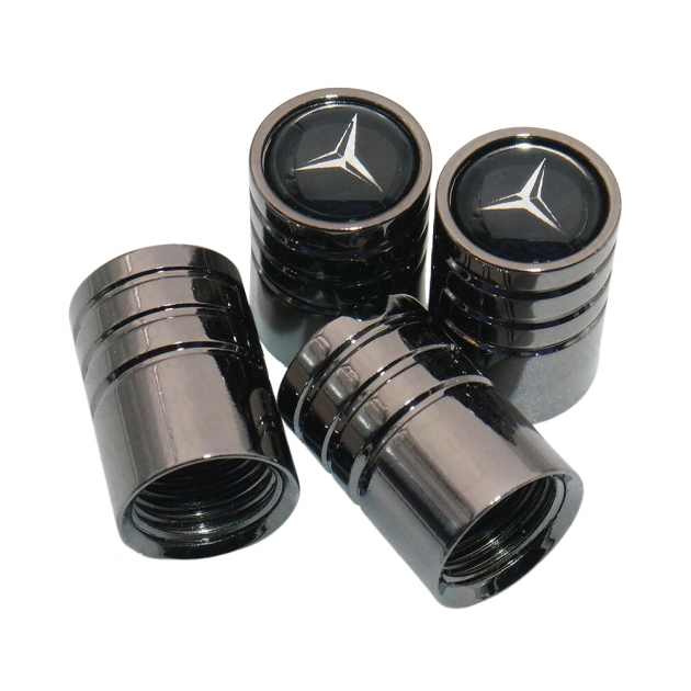 Металеві ковпачки на ніпель, позолотник коліс авто Мерседес Long Black Mercedes, 4 шт.