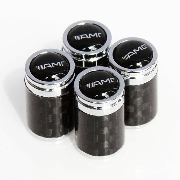 Ковпачки на ніпель для Mercedes AMG Alitek Carbon Style Silver Мерседес АМГ (4 шт)