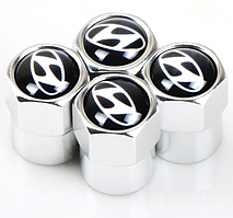 Захисні ковпачки на ніпель, золотушник коліс з лого Hyundai Short Silver Хюндай (4 шт.)