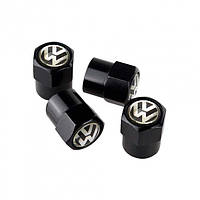 Захисні металеві ковпачки на ніпель-золотник коліс для Фольксваген Short Black Volkswagen (4 шт.)