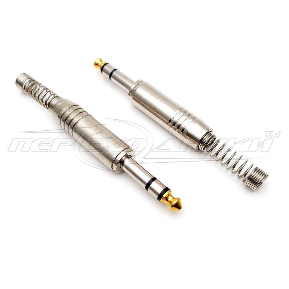 Роз'єм штекер 6.3 мм стерео з довгою пружиною (метал)