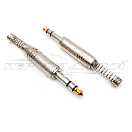 Роз'єм штекер 6.3 мм стерео з довгою пружиною (метал), фото 1