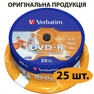 Диски DVD-R Verbatim Printable (для друку), 25 шт, болванки двд-р