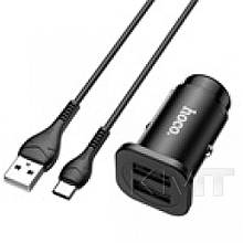 Автомобільний зарядний пристрій Hoco NZ4 Wise dual port road car charger set (Type C) — Metal Grayм
