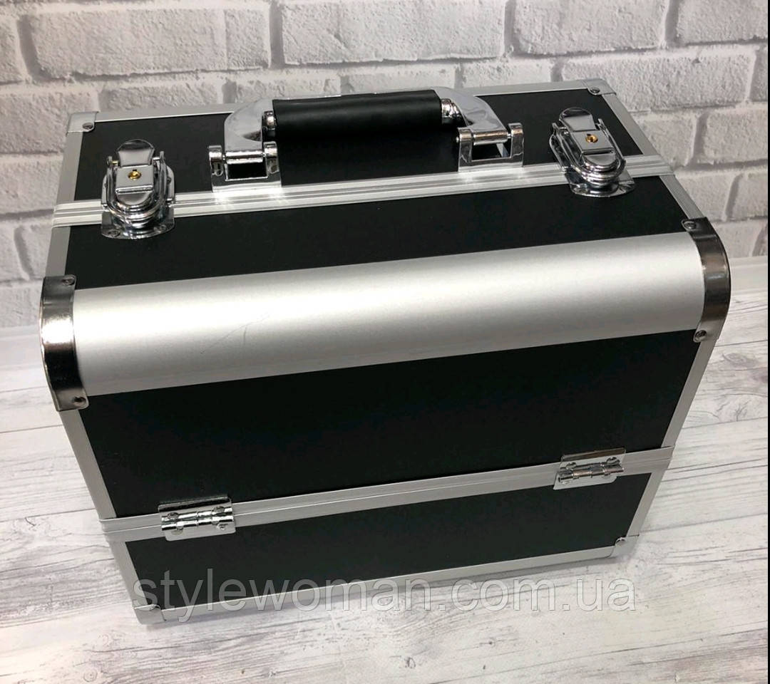 Бьюти кейс алюминиевый чемодан с ключом черный стразы сердце два замка Ч03177 чемодан для мастера - фото 4 - id-p962655730