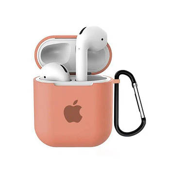 Чохол для AirPods Logo Silicone case з карабіном (08) Peach жовтогарячий
