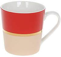 Кружка чашка для чаю та кави  порцеляновий   Джайв   390мл, червоний з бежевим, в подарунковій упаковці | HomeDreams