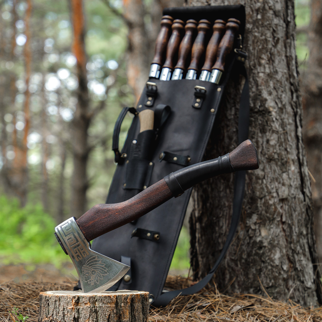 Подарунковий набір шампурів в шкіряному чохлі ІНДІАНЕЦЬ BS39 Gorillas BBQ