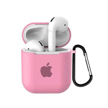 Чохол для AirPods Logo Silicone case з карабіном (06) Light Pink рожевий