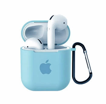 Чохол для AirPods Logo Silicone case з карабіном (13) Lilac cream блакитний