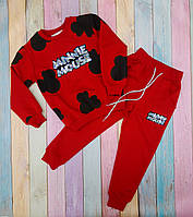 Спортивный ,прогулочный к-м для девочек,красного цвета с надписью из пайеток "Minnie mouse" р 110;134