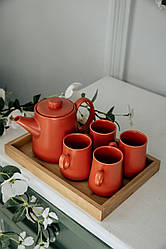 Чайний набір з чайником на 4 персони на таці Сімейний Червоний