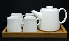 Чайний набір з чайником на 4 персони на таці Сімейний Білий