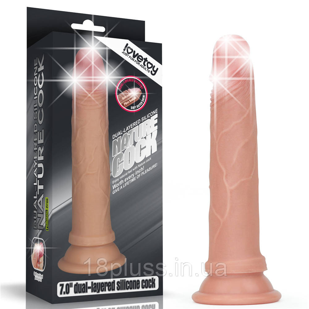 Реалістичний силіконовий фалоімітатор із присоскою Dual-Layered Platinum Silicone Nature Cock 7" Flesh, фото 1