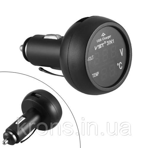 Автомобільний вольтметр термометр з USB в прикурювач 3в1, VST-706