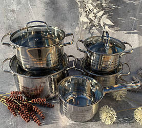 Набір каструль з нержавіючої сталі 10 предметів Edenberg EB-4074 з товстим Індукційним дном