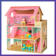 Ляльковий будиночок з меблями Bambi MD 2203 Дерев'яний 3х поверховий будиночок для ляльок