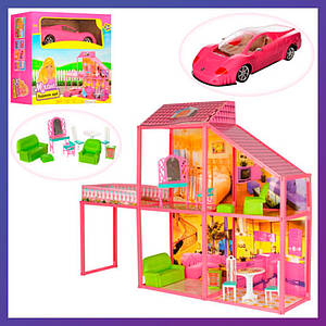 Ляльковий будиночок із меблями та машиною Bambi 6981 "Мілана. Будинок Мрії" 2-поверховий особняк для ляльок 29 см
