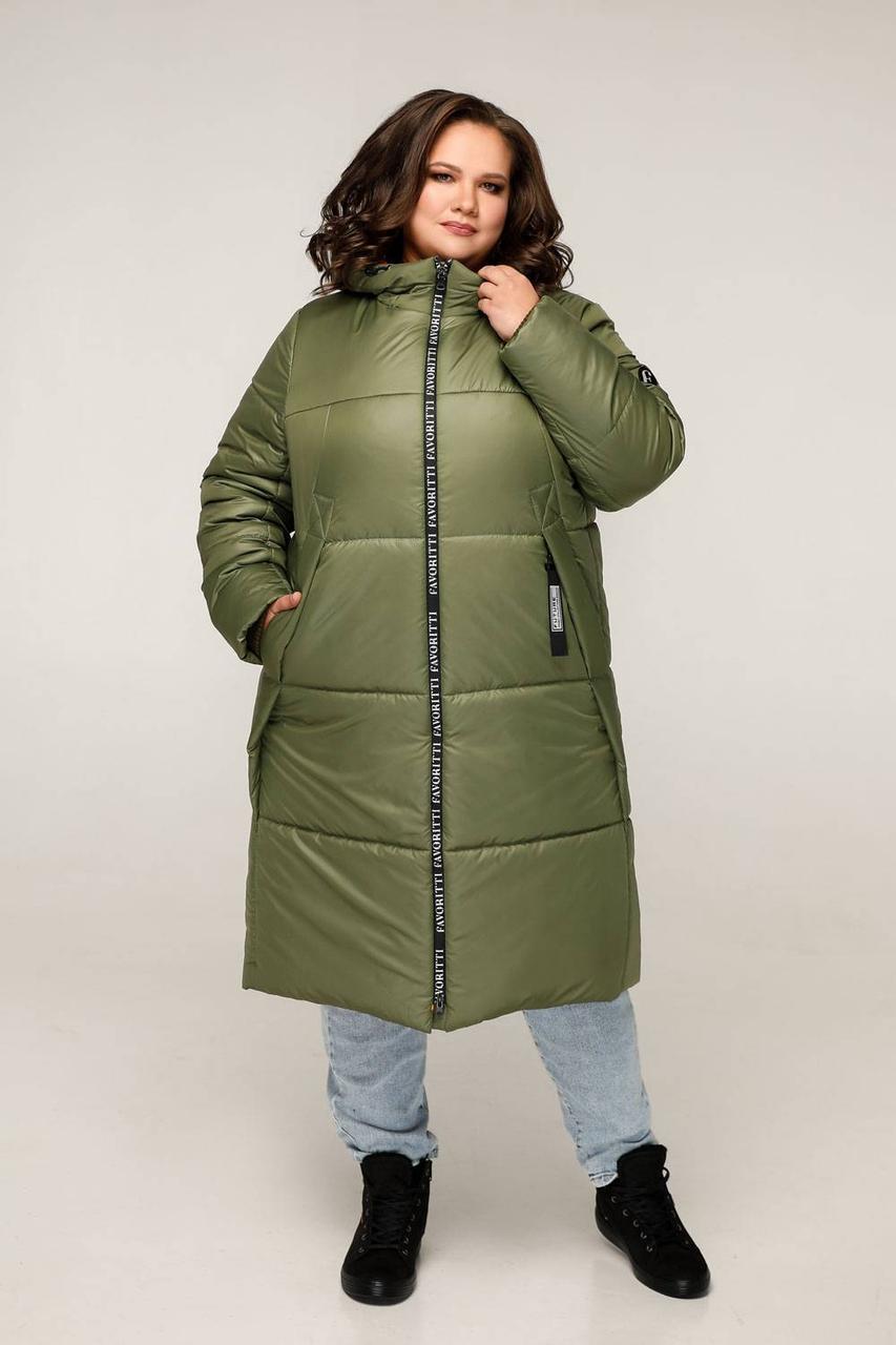 Модний жіночий пуховик з капюшоном. Великі розміри, фото 1