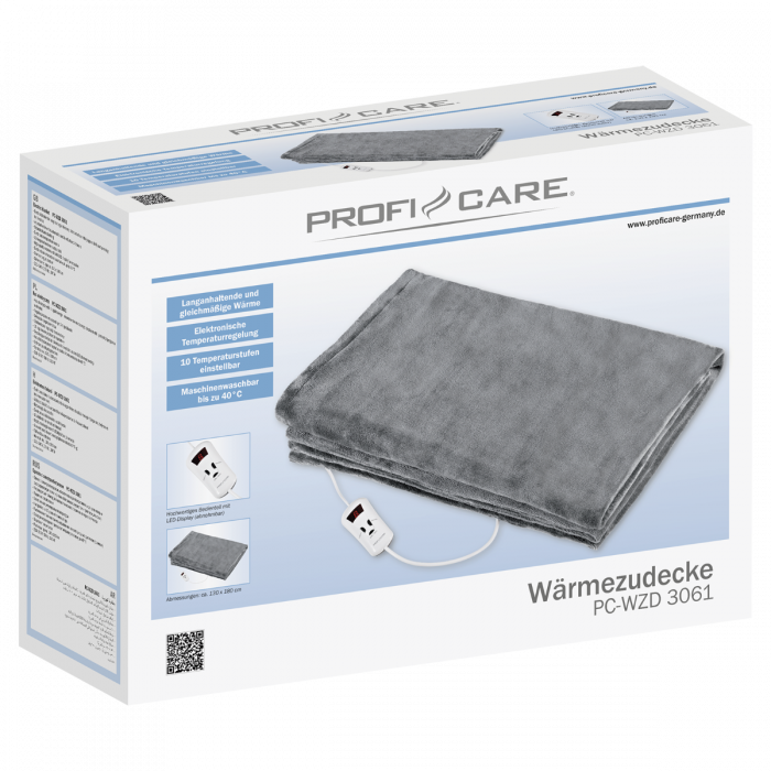 Електрична ковдра простирадло ProfiCare PC-WZD 3061 сірий 130х180 см. Німеччина