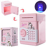 Скарбничка-сейф MK 4776, 19 см, сейф із кодом, затягує купюри, світло, звук, фото 2