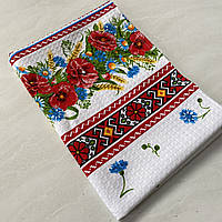 Кухонний вафельний рушник бавовна вінок з маками і орнаментом 43х70 см