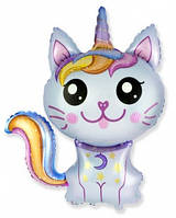 Шар фольгований фігурний Кіт єдиноріг Кітікорн 80 см Flexmetal Іспанія блакитний