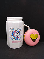 Керамічна біла чашка Єдиноріг серце з термокришкою