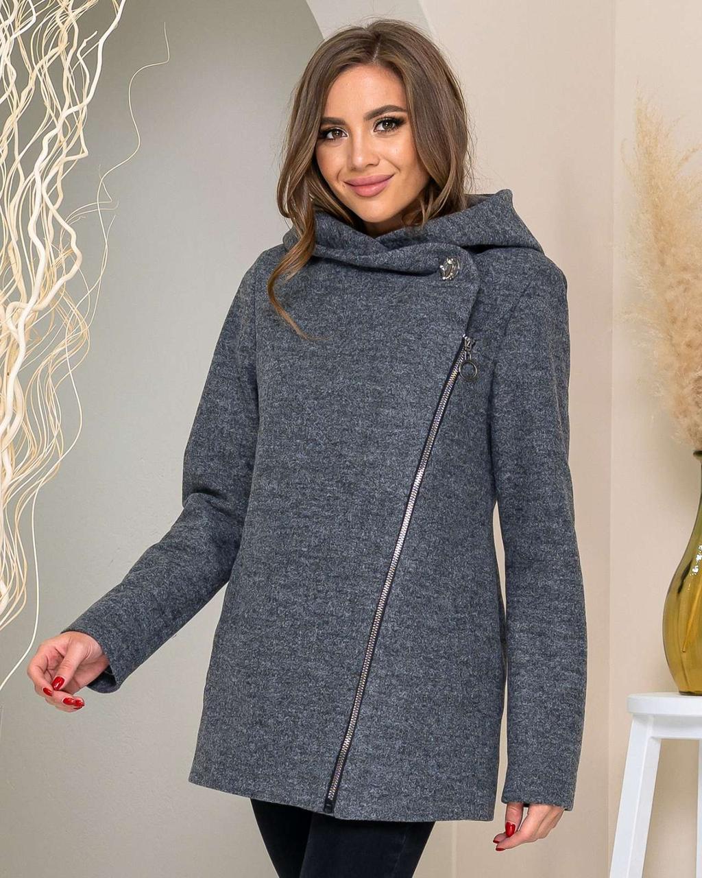 Пальто з капюшоном коротке арт. 156 з капюшоном сіре/сірий