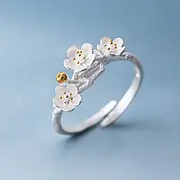 Элегантное милое серебристое кольцо в виде веточки цветение вишни размер регулируемый