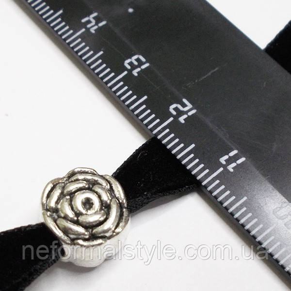 Чокер черный бархатный на шею с бусиной "Роза" (10 мм). - фото 2 - id-p450225941
