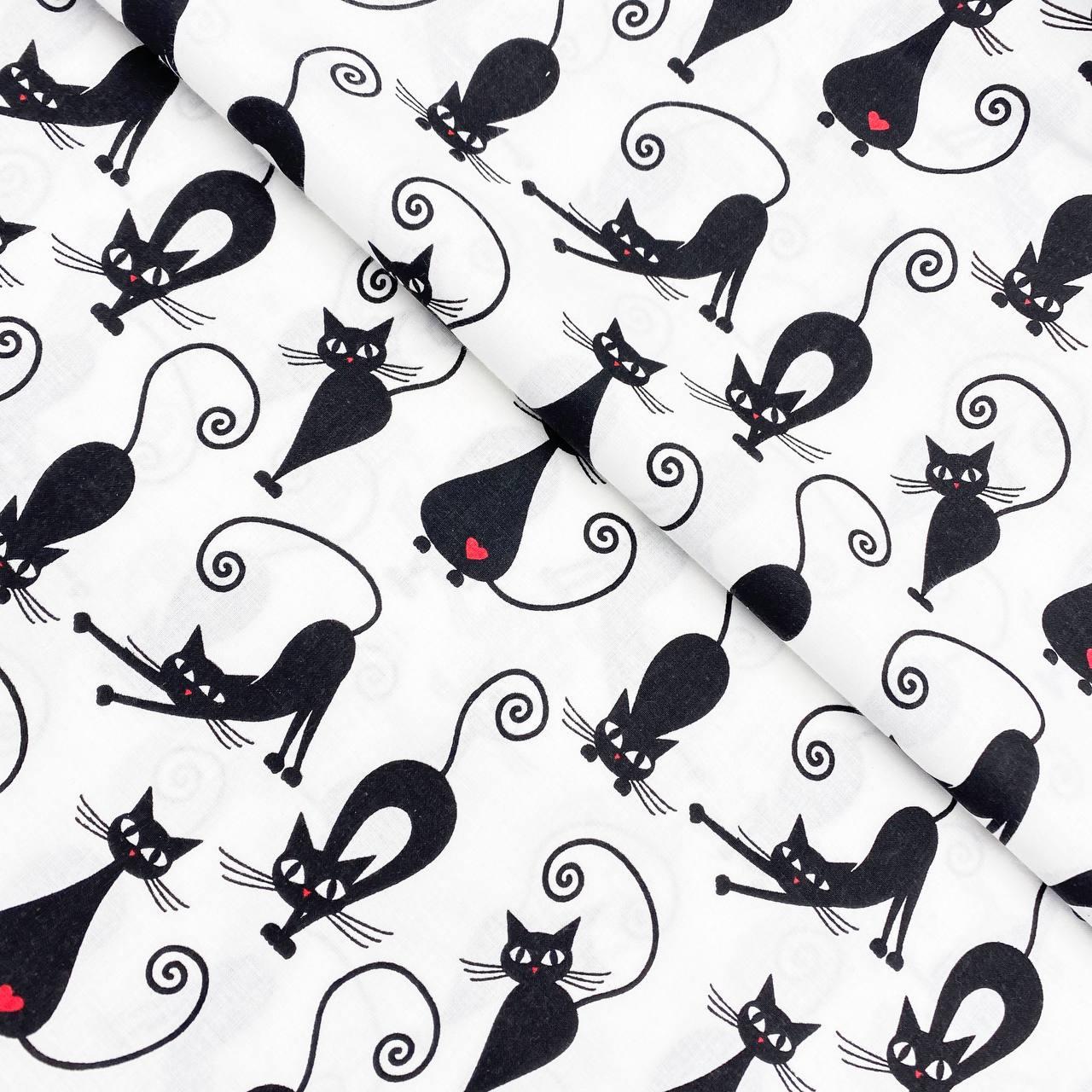 Польська бязь "Чорні кішки хвостаті", фото 1