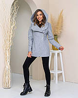 Пальто з капюшоном коротке арт. 156 з Світло-сірий/пестіво-сірий