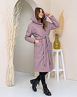 Зимовий тепле пальто з кашеміру з капюшоном арт. 176 / Сіро-рожевий/ пудра/ рожевий