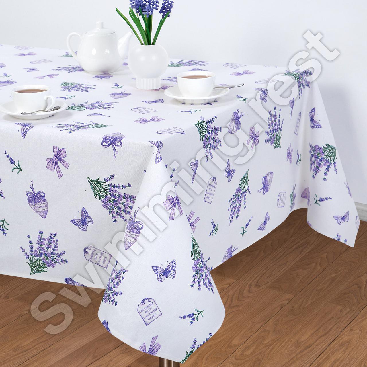 Скатертину на стіл лляна бавовняна 150*220 см на обідній стіл "Бузковий серпанок", фото 1