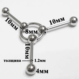 Пірсинг вух. Індастріал штанги на з'єднувальному кільці для трьох і більше проколів.