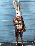 Декоративна фігура Білий кролик із годинником і капелюхом 74.5 см, колір — бордо із золотом, фото 3