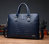 Оригинальный мужской деловой портфель под рептилию для документов формат А4 мужская сумка Крокодил Синий