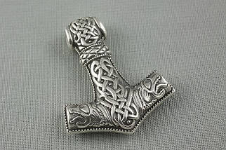 Молот Тора з вовчими головами, середній, бронза, срібло, золото., фото 3