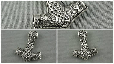 Молот Тора з вовчею головами малі, Серебро 925, фото 2