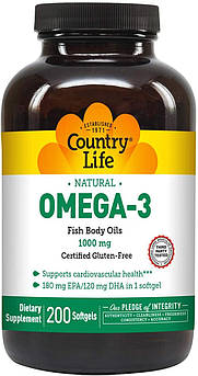 Country Life Omega-3 1000 mg 200 капсул (4384303807)