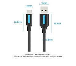 Кабель USB Type-C Vention PVC nickel-plated 3A 480Mbps 2m Black (COKBH), фото 4