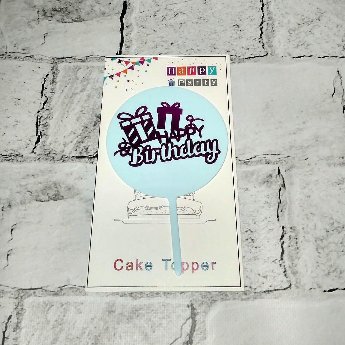 Топпер в торт Happy Birthday, блакитний