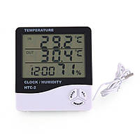 Цифровий термометр гігрометр будильник із виносним датчиком HTC-2 No1419