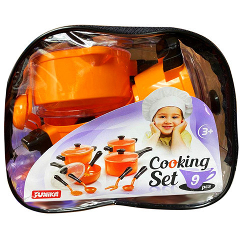 Набір посуду Cooking Set в сумці 1474 Юніка 9 предметів каструлі з кришками приладдя дитяча іграшка для дітей кухня
