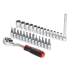 Набір головок 1/4" 4-14 мм, TORX, PH, HEX, SL, подовжувач, рукоятка з храповим механізмом 72 зуба, 28 од.,, фото 4