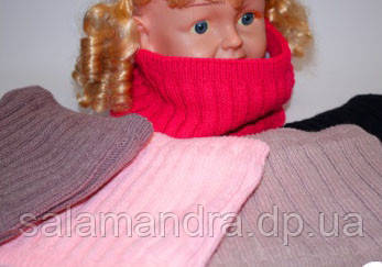 Дитячий, зимовий, в'язаний снуд на флісі для дівчинки. Світло-сірий, фото 1