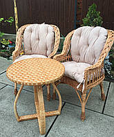 2 кресла "Х. №1" с бежевыми подушками + столик с изогнутыми ножками