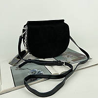Жіноча замшева напівкругла сумка через плече Polina&Eiterou чорна, фото 3