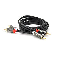 Кабель VEGGIEG AV201 Audio-Video 2хRCA (тато) => 2хRCA (тато), GOLD connector, круглий, Black, 1,5 м, Пакет